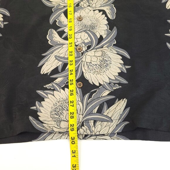 Tommy Bahama‎ Shirt Mens Large Black Floral Frond Hawaiian Wood Button 100% Silk - Picture 7 of 11